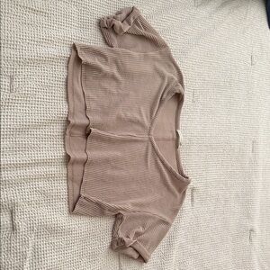 Women's Altar’d State Taupe Knit Short Sleeve Crop Top